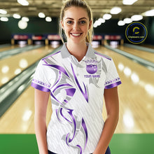 Load image into Gallery viewer, Custom Purple Bowling Ball Crown Bowling Shirt For Women, Bowling Team Jersey Polo &amp; 1/4 Zip |White TDM6199