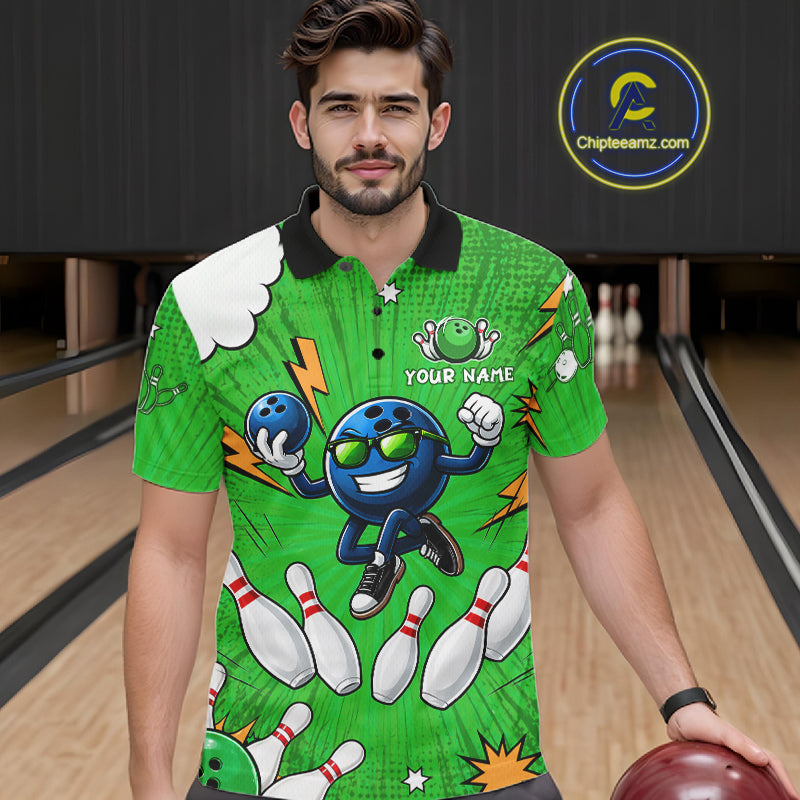 Green Funny Bowling Ball Jersey For Men Custom Bowling Team Shirt, Bowling Uniform Polo & 1/4 Zip TDM6422