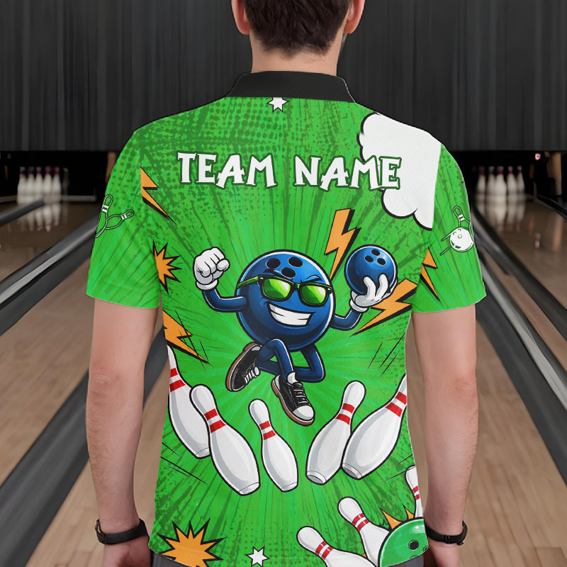 Green Funny Bowling Ball Jersey For Men Custom Bowling Team Shirt, Bowling Uniform Polo & 1/4 Zip TDM6422