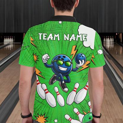 Green Funny Bowling Ball Jersey For Men Custom Bowling Team Shirt, Bowling Uniform Polo & 1/4 Zip TDM6422