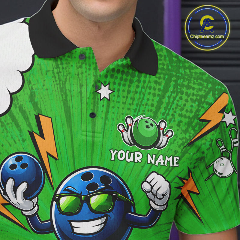 Green Funny Bowling Ball Jersey For Men Custom Bowling Team Shirt, Bowling Uniform Polo & 1/4 Zip TDM6422