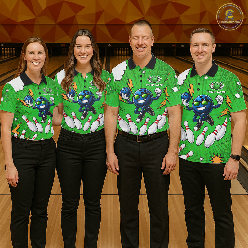 Green Funny Bowling Ball Jersey For Women Custom Bowling Team Shirt, Bowling Uniform Polo & 1/4 Zip TDM6422