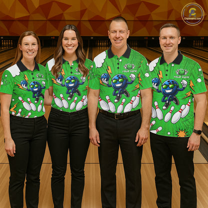 Green Funny Bowling Ball Jersey For Women Custom Bowling Team Shirt, Bowling Uniform Polo & 1/4 Zip TDM6422