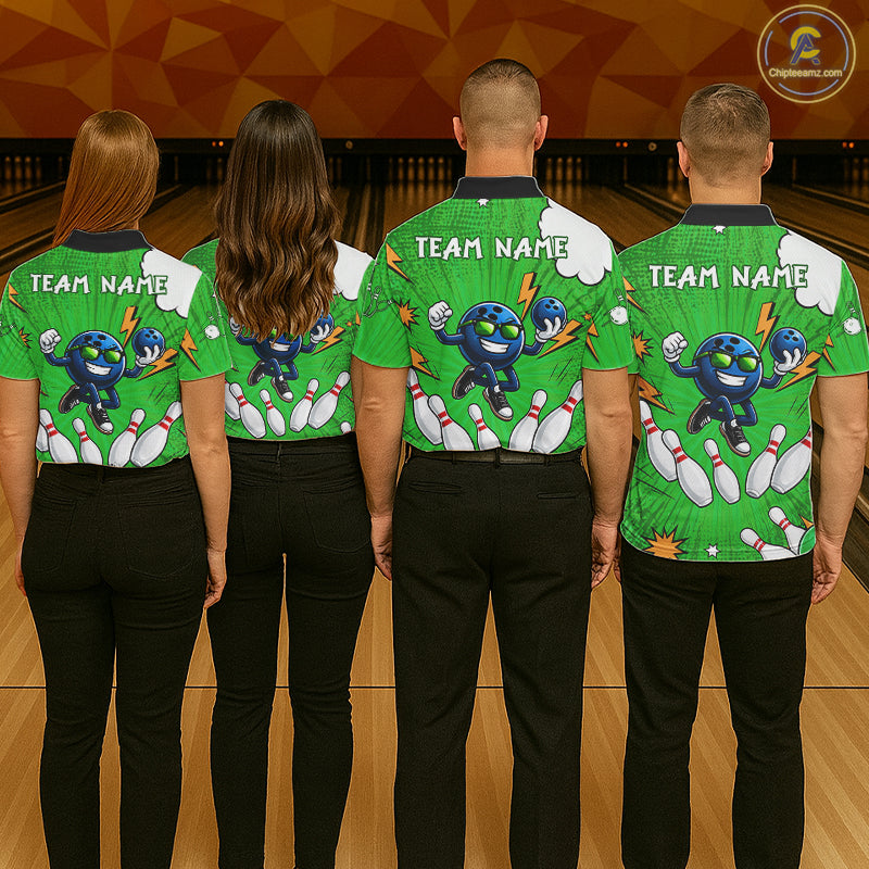 Green Funny Bowling Ball Jersey For Women Custom Bowling Team Shirt, Bowling Uniform Polo & 1/4 Zip TDM6422