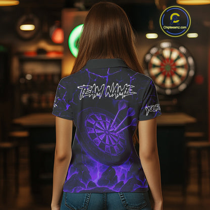 Personalized Skull Cracks Pattern Purple Darts Shirt For Women, Darts League Jersey Polo & 1/4 Zip TDM5106