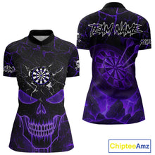 Load image into Gallery viewer, Personalized Skull Cracks Pattern Purple Darts Shirt For Women, Darts League Jersey Polo &amp; 1/4 Zip TDM5106