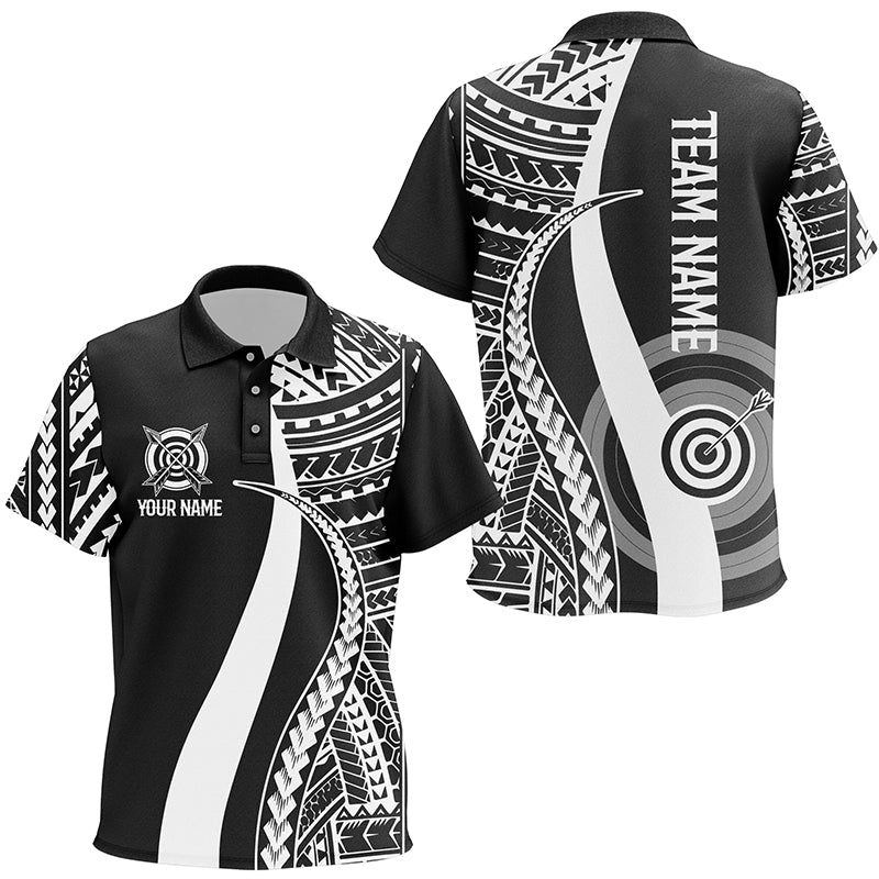 Custom Black White Tribal Pattern Archery Polo Shirts For Kid, Archery Game Shirts For Team TDM0647