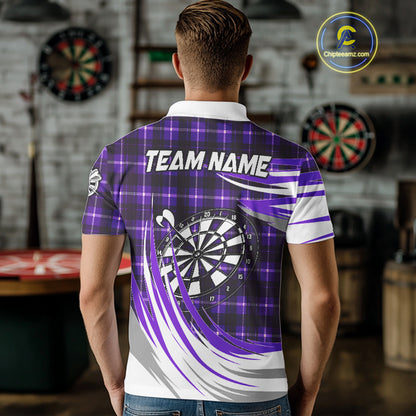 Personalized Purple Dartboard Plaid Mens Darts Shirt Custom Darts Jersey Team Polo & 1/4 Zip TDM5327