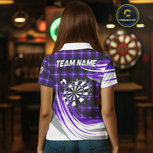 Load image into Gallery viewer, Personalized Purple Dartboard Plaid Womens Darts Shirt Custom Darts Jersey Team Polo &amp; 1/4 Zip TDM5327