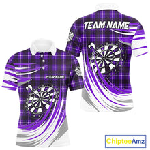 Load image into Gallery viewer, Personalized Purple Dartboard Plaid Mens Darts Shirt Custom Darts Jersey Team Polo &amp; 1/4 Zip TDM5327