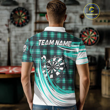 Load image into Gallery viewer, Personalized Turquoise Dartboard Plaid Mens Darts Shirt Custom Darts Jersey Team Polo &amp; 1/4 Zip TDM5328