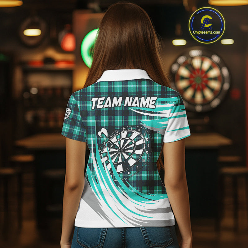 Personalized Turquoise Dartboard Plaid Womens Darts Shirt Custom Darts Jersey Team Polo & 1/4 Zip TDM5328
