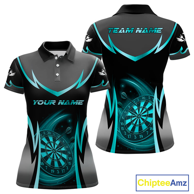 Turquoise Dartboard Lightning Darts Polo & 1/4 Zip Custom Darts Shirt For Women, Darts Team Jersey TDM5333