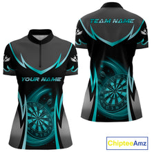 Load image into Gallery viewer, Turquoise Dartboard Lightning Darts Polo &amp; 1/4 Zip Custom Darts Shirt For Women, Darts Team Jersey TDM5333