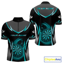 Load image into Gallery viewer, Turquoise Dartboard Lightning Darts Polo &amp; 1/4 Zip Custom Darts Shirt For Men, Darts Team Jersey TDM5333
