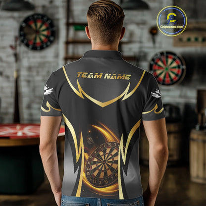 Gold Dartboard Lightning Darts Polo & 1/4 Zip Custom Darts Shirt For Men, Darts Team Jersey TDM5334