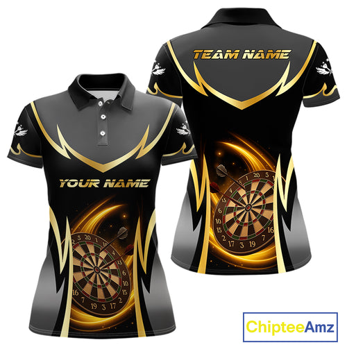 Gold Dartboard Lightning Darts Polo & 1/4 Zip Custom Darts Shirt For Women, Darts Team Jersey TDM5334