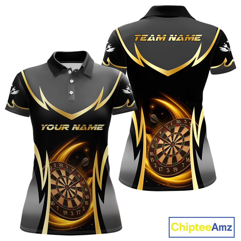 Gold Dartboard Lightning Darts Polo & 1/4 Zip Custom Darts Shirt For Women, Darts Team Jersey TDM5334