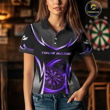 Load image into Gallery viewer, Purple Dartboard Lightning Darts Polo &amp; 1/4 Zip Custom Darts Shirt For Women, Darts Team Jersey TDM5335