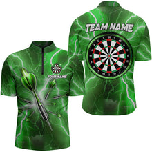 Load image into Gallery viewer, Green Thunder Lightning Darts Polo &amp; Quarter Zip Custom Dart Shirts For Men Dart Jerseys TDM3338