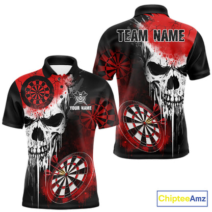 Personalized Red Grunge Skull Darts Shirt For Men Custom Darts Jersey Team Polo & Quarter Zip TDM6430