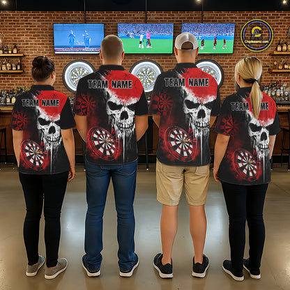 Personalized Red Grunge Skull Darts Shirt For Men Custom Darts Jersey Team Polo & Quarter Zip TDM6430
