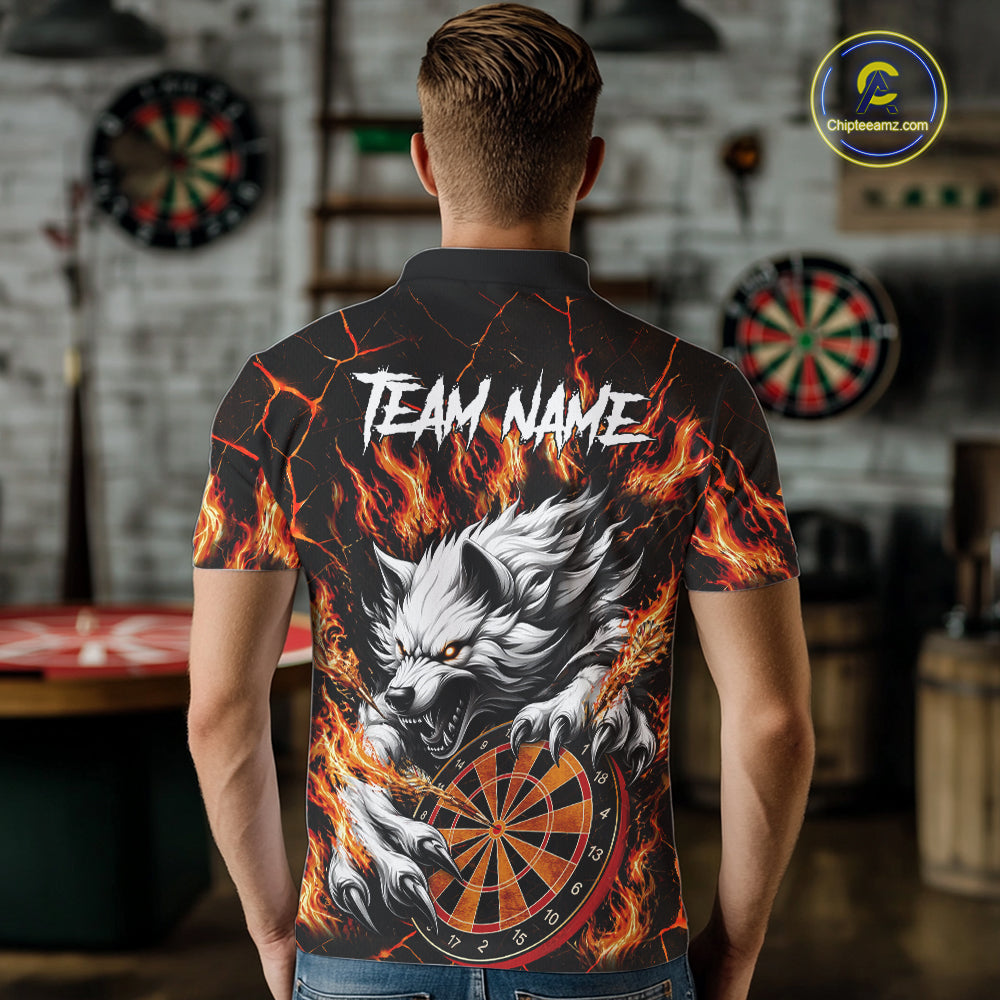 Custom Orange Dartboard Wolf Darts Shirt For Men, Fire Darts Team Jersey Polo & Quarter Zip TDM6433