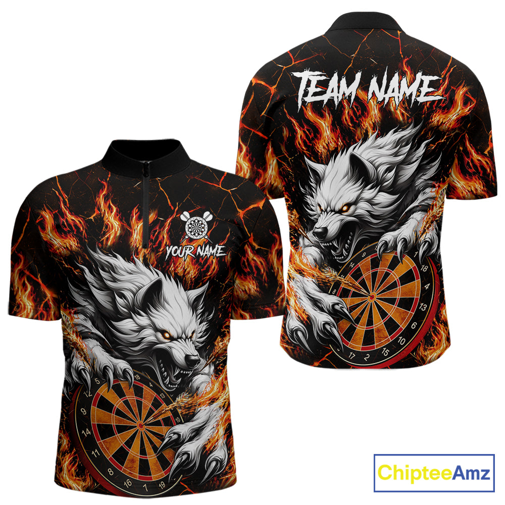 Custom Orange Dartboard Wolf Darts Shirt For Men, Fire Darts Team Jersey Polo & Quarter Zip TDM6433