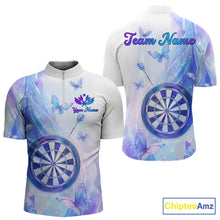 Load image into Gallery viewer, Quarter zip shirt with butterfly and dart design on a pastel background, featuring customizable "Your Name" and "Team Name" 