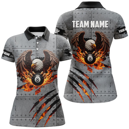 Personalized Eagle 8 Ball Fire Billiard Polo, 1/4 Zip Shirts For Women, 8 Ball Pool Billiard Jerseys TDM2376