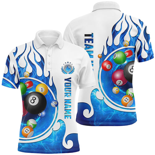 Personalized Name Billiard Fire Polo Shirts For Men Custom Team Name Billiard Shirt Design | Blue TDM0254