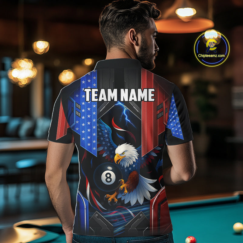 American Flag Eagle 8 Ball Billiard Polo & 1/4 Zip For Men Custom Billiard Jersey, Pool Team Shirt TDM5112
