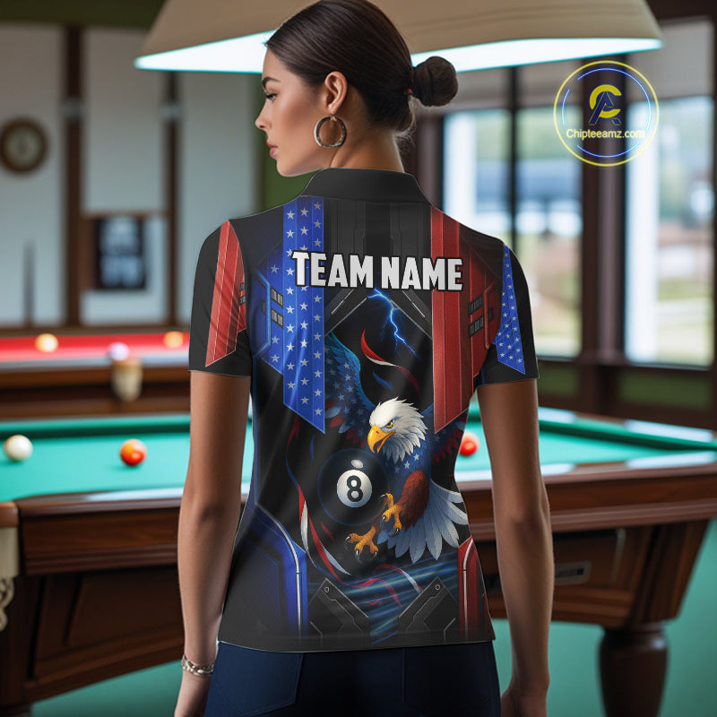 American Flag Eagle 8 Ball Billiard Polo & 1/4 Zip For Women Custom Billiard Jersey, Pool Team Shirt TDM5112