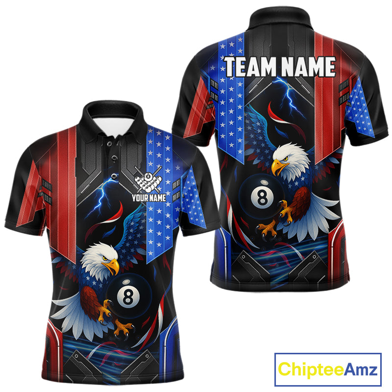 American Flag Eagle 8 Ball Billiard Polo & 1/4 Zip For Men Custom Billiard Jersey, Pool Team Shirt TDM5112