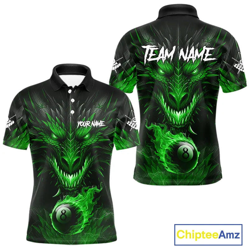 Personalized Dragon 8 Ball Fire Flame 3D Billiard Shirt For Men, Billiard League Team Jersey|Green TDM5594