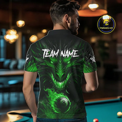 Personalized Dragon 8 Ball Fire Flame 3D Billiard Shirt For Men, Billiard League Team Jersey|Green TDM5594