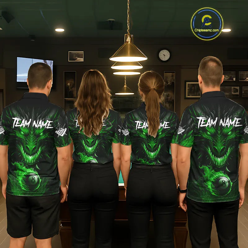 Personalized Dragon 8 Ball Fire Flame 3D Billiard Shirt For Men, Billiard League Team Jersey|Green TDM5594