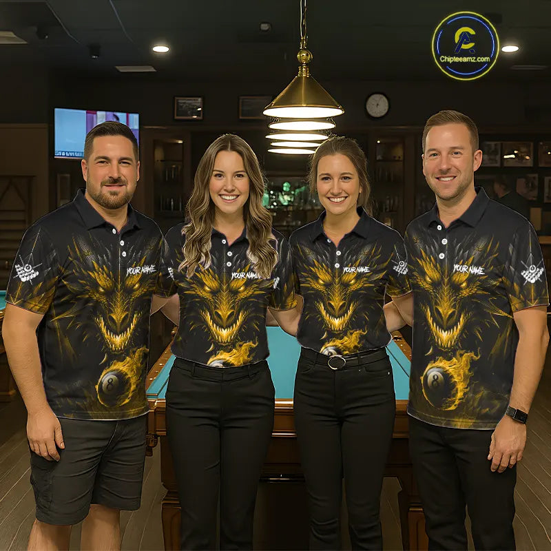 Personalized Dragon 8 Ball Fire Flame 3D Billiard Shirt For Men, Billiard League Team Jersey|Yellow TDM5595