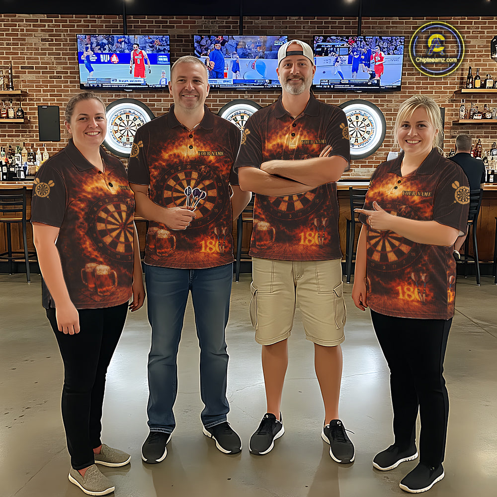Personalized Fire Flaming Dartboard Beer Darts Polo & 1/4 Zip For Women Custom Darts Team Jersey TDM5827