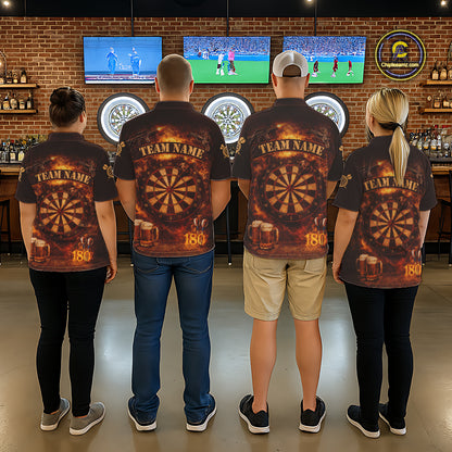Personalized Fire Flaming Dartboard Beer Darts Polo & 1/4 Zip For Women Custom Darts Team Jersey TDM5827