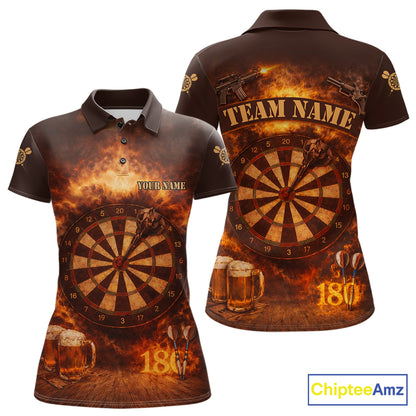 Personalized Fire Flaming Dartboard Beer Darts Polo & 1/4 Zip For Women Custom Darts Team Jersey TDM5827