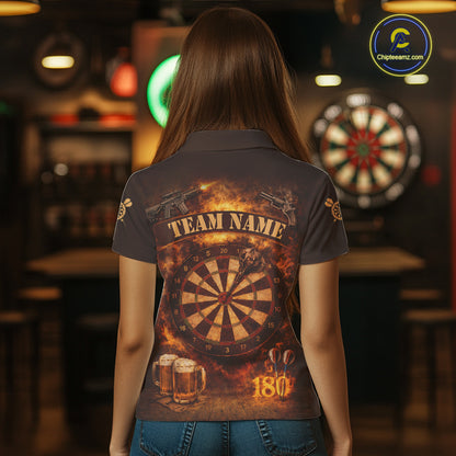 Personalized Fire Flaming Dartboard Beer Darts Polo & 1/4 Zip For Women Custom Darts Team Jersey TDM5827