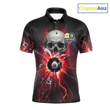 Load image into Gallery viewer, Red 8 Ball &amp; 9 Ball Skull Billiard Shirt For Men Custom Glass Break Pool Team Jersey Polo, 1/4 Zip TDM5973