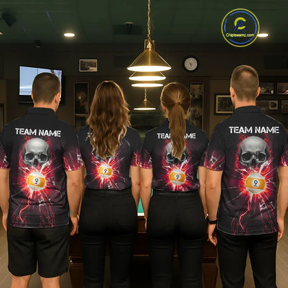 Red 8 Ball & 9 Ball Skull Billiard Shirt For Women Custom Glass Break Pool Team Jersey Polo, 1/4 Zip TDM5973