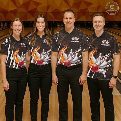 Personalized Skull Bowling Jersey For Women Custom Bowling Team Shirt Polo & Quarter Zip | Orange TDM6205