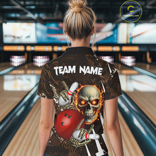 Load image into Gallery viewer, Personalized Skull Bowling Jersey For Women Custom Bowling Team Shirt Polo &amp; Quarter Zip | Orange TDM6205