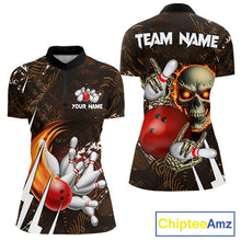 Load image into Gallery viewer, Personalized Skull Bowling Jersey For Women Custom Bowling Team Shirt Polo &amp; Quarter Zip | Orange TDM6205