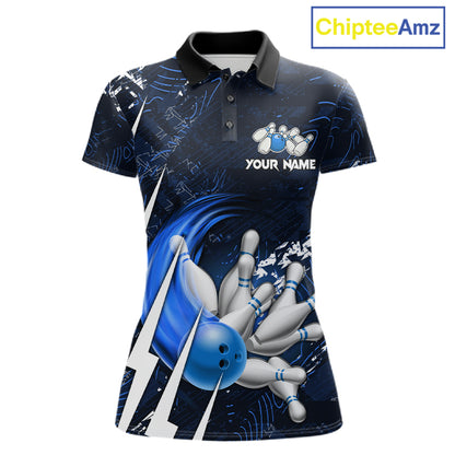 Personalized Skull Bowling Jersey For Women Custom Bowling Team Shirt Polo & Quarter Zip | Blue TDM6206