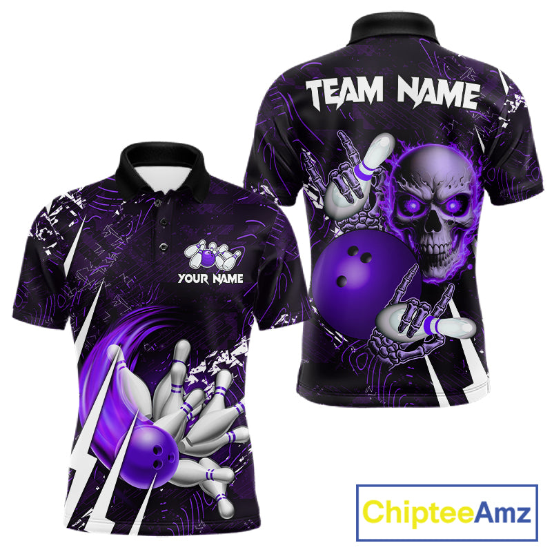 Personalized Skull Bowling Jersey For Men Custom Bowling Team Shirt Polo & Quarter Zip | Purple TDM6207