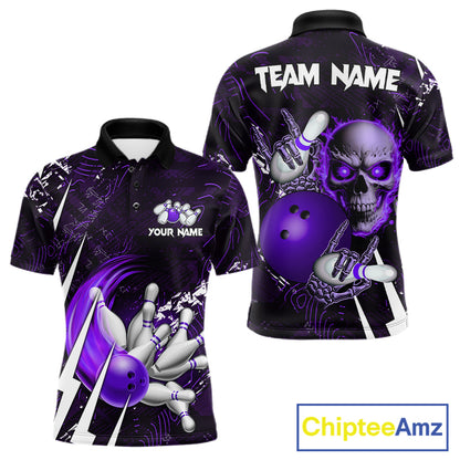Personalized Skull Bowling Jersey For Men Custom Bowling Team Shirt Polo & Quarter Zip | Purple TDM6207